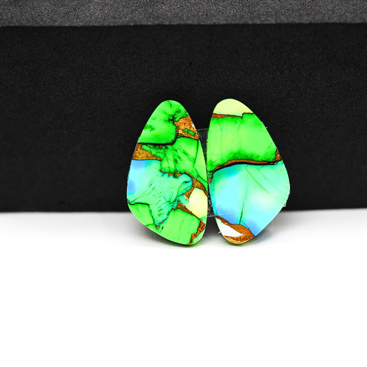 Peacock Dahlia composite pair 20x11x3mm 13.5ct freeform cabochon - photo 2