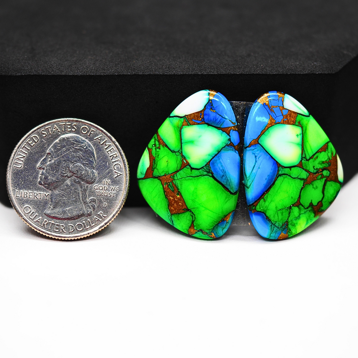 Peacock Dahlia composite pair 29x21x3mm 36ct freeform cabochon - photo 1