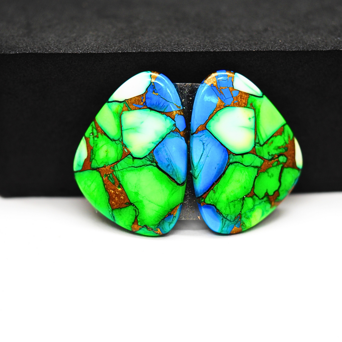 Peacock Dahlia composite pair 29x21x3mm 36ct freeform cabochon - photo 2