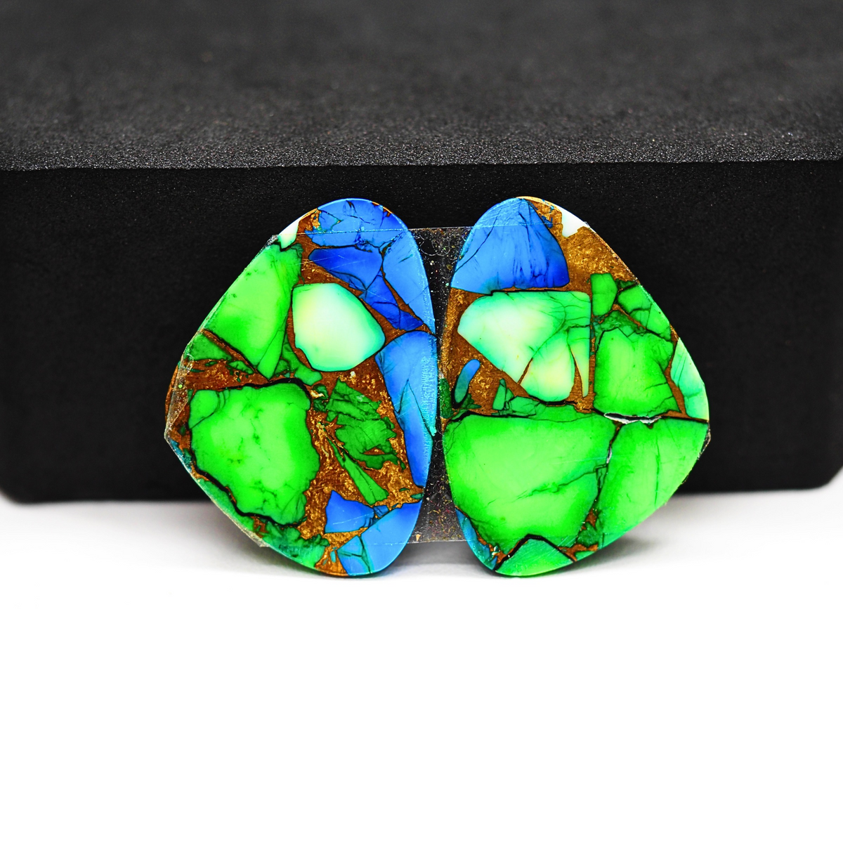 Peacock Dahlia composite pair 29x21x3mm 36ct freeform cabochon - photo 3