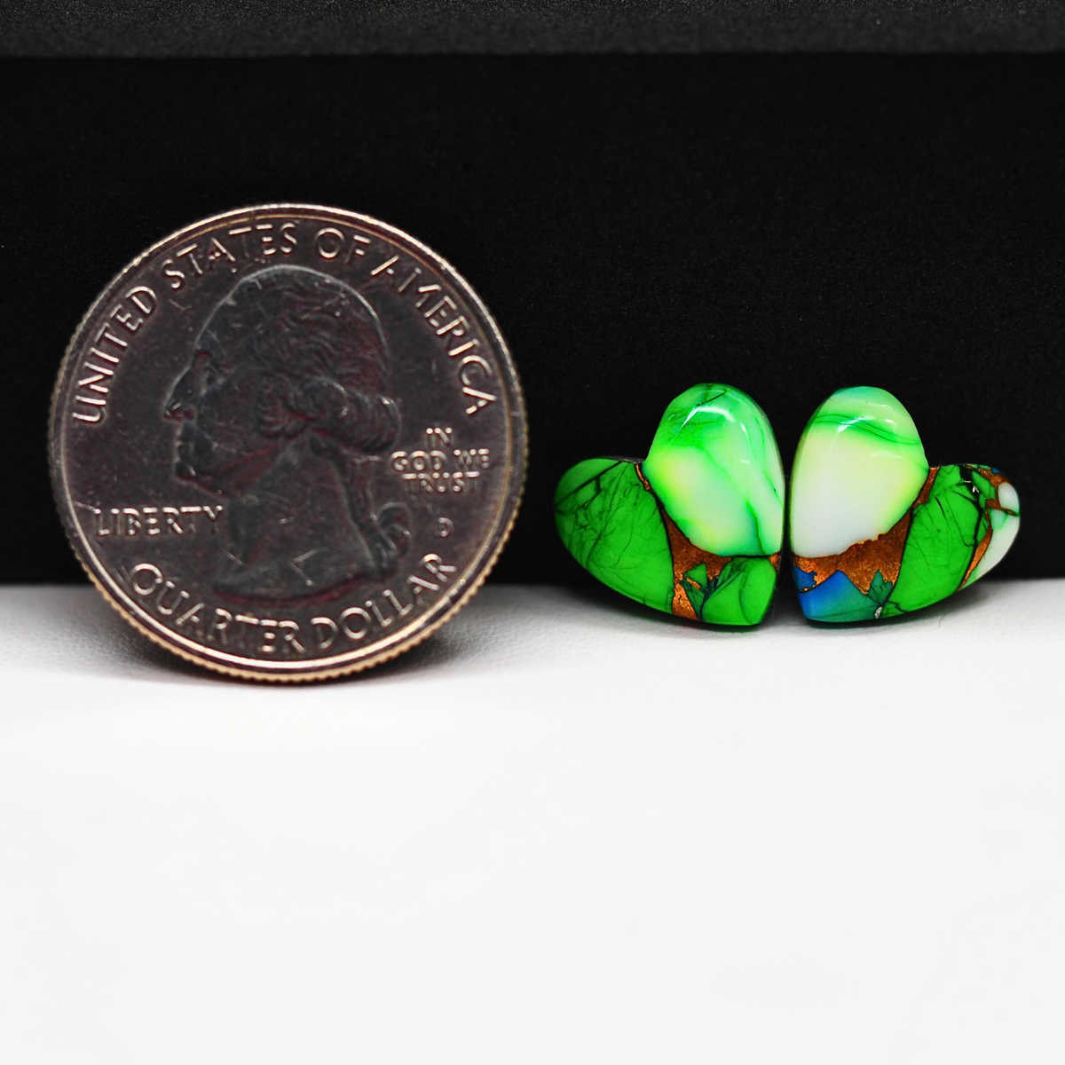 Peacock Dahlia composite pair 12x12x3mm 8ct heart cabochon - photo 1