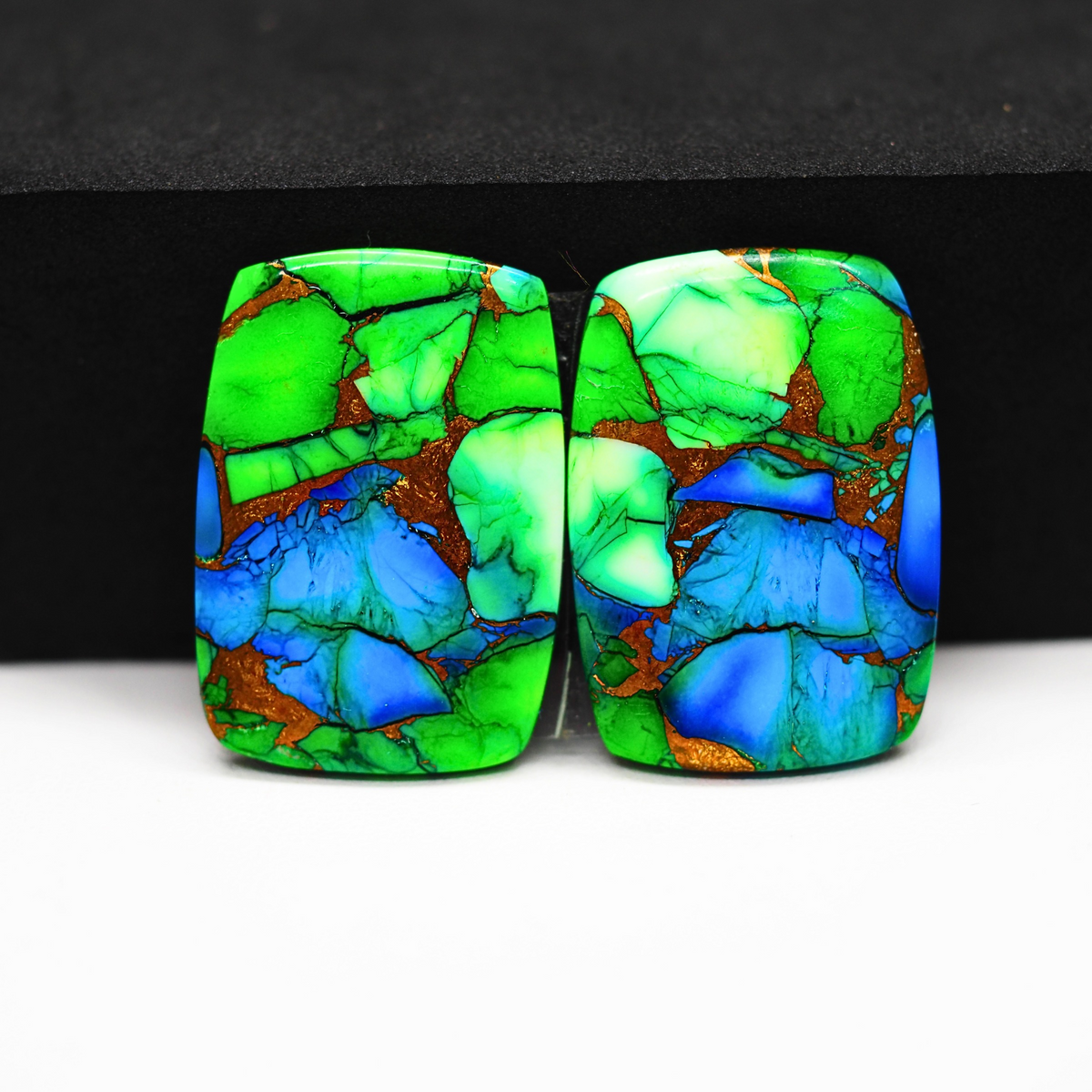 Peacock Dahlia composite pair 28x20x4mm 39.5ct cushion cabochon - photo 2