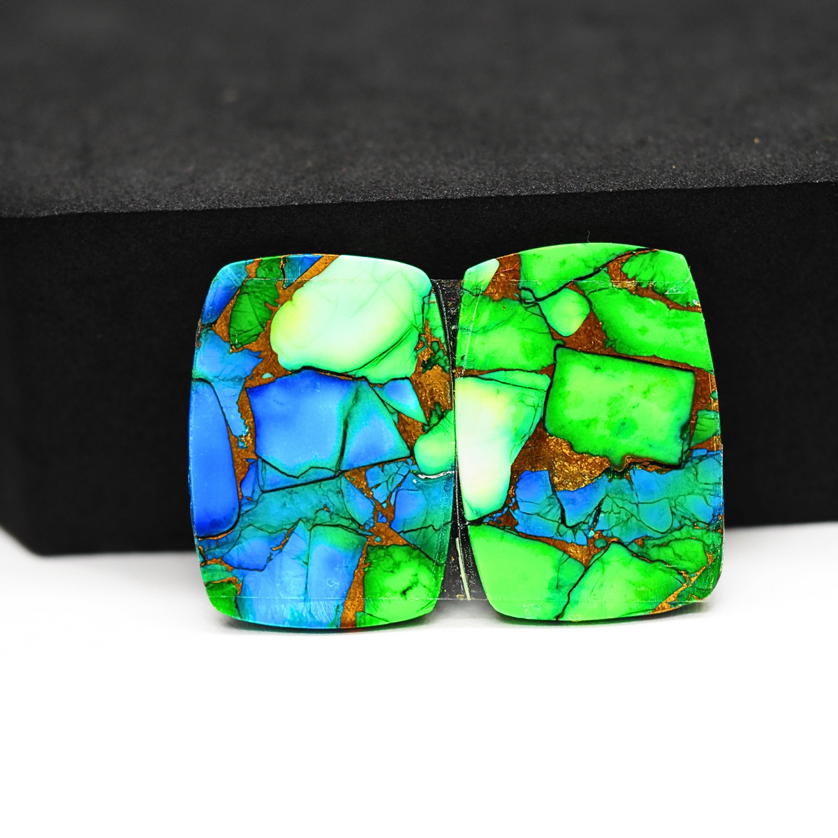 Peacock Dahlia composite pair 28x20x4mm 39.5ct cushion cabochon - photo 3