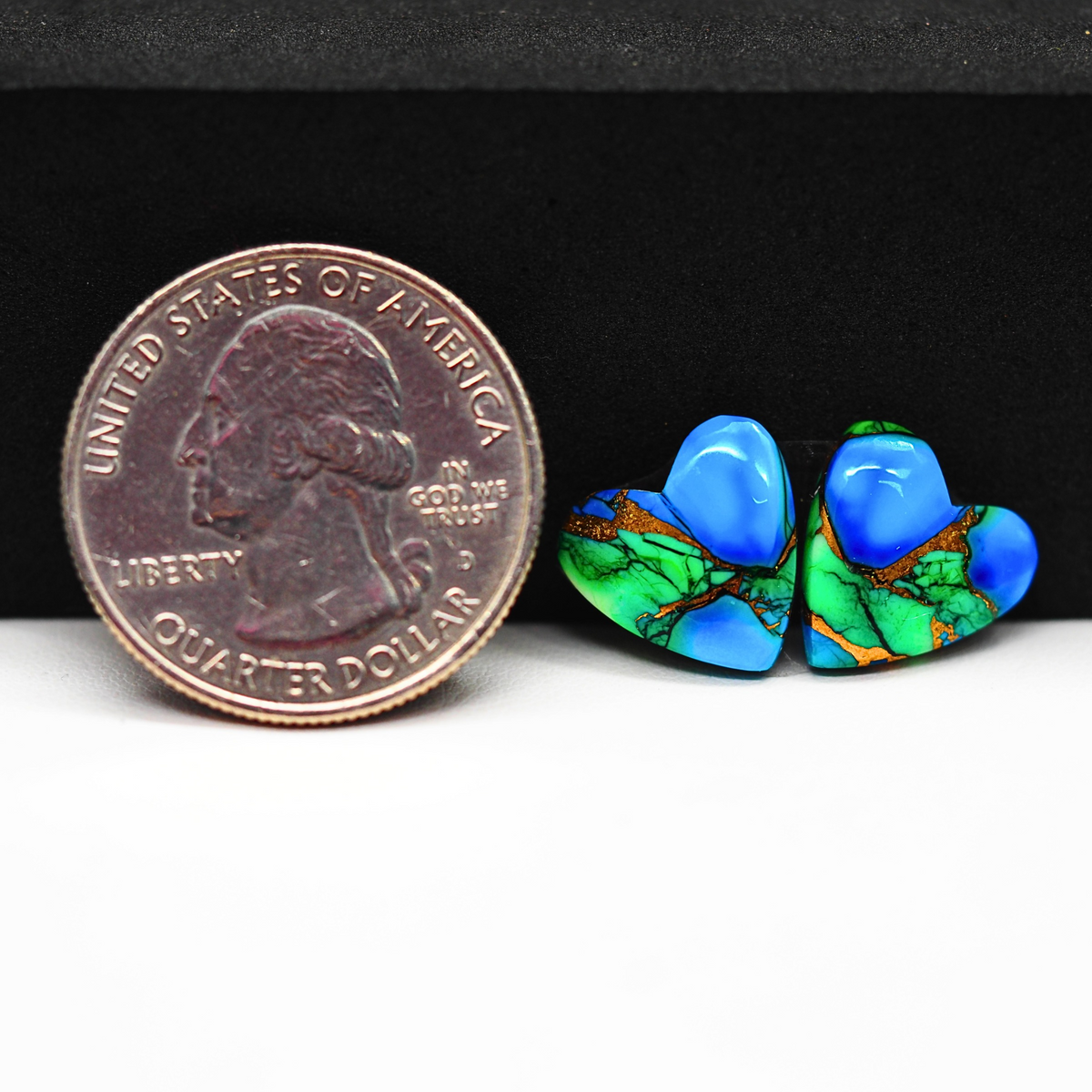 Peacock Dahlia composite pair 12x12x3mm 8ct heart cabochon - photo 1