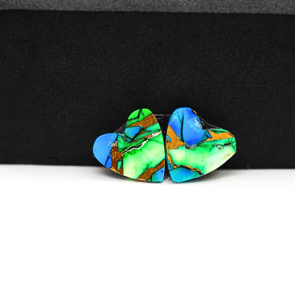 Peacock Dahlia composite pair 12x12x3mm 8ct heart cabochon - photo 3