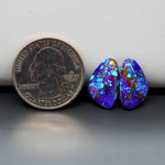 Stabilized Purple Mohave (Mojave) Turquoise freeform cabochon pair 16x11x3mm 9.5ct - purple with blue Kingman turquoise nuggets - photo 1 - Pedra Gems.
