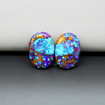 Stabilized Purple Mohave (Mojave) Turquoise oval cabochon pair 17x12x3mm 14ct - purple with blue Kingman turquoise nuggets - photo 2 - Pedra Gems.
