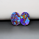 Stabilized Purple Mohave (Mojave) Turquoise oval cabochon pair 17x12x3mm 14ct - purple with blue Kingman turquoise nuggets - photo 3 - Pedra Gems.