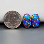 Stabilized Purple Mohave (Mojave) Turquoise oval cabochon pair 19x11x3mm 13ct - purple with blue Kingman turquoise nuggets - photo 1 - Pedra Gems.