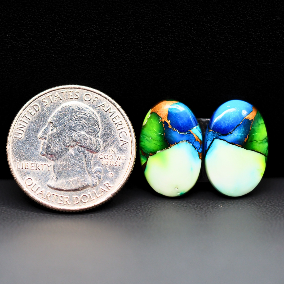 Peacock Dahlia composite pair 18x12x3mm 14.5ct oval cabochon - photo 1
