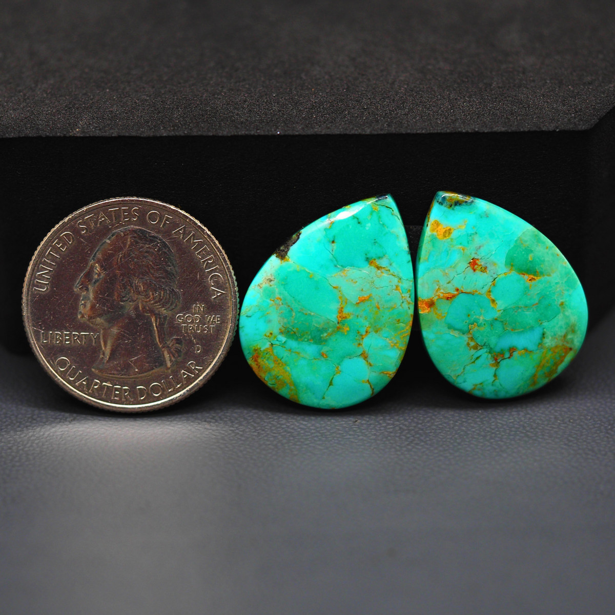 Mohave Mojave turquoise composite pair 24x19x3mm 23ct pear cabochon Kingman - photo 1