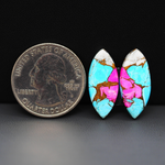 Cotton Candy Marquise Cabochon Pair 22x10x3mm 12.5ct - turquoise blue, pink and white - Pedra Gems