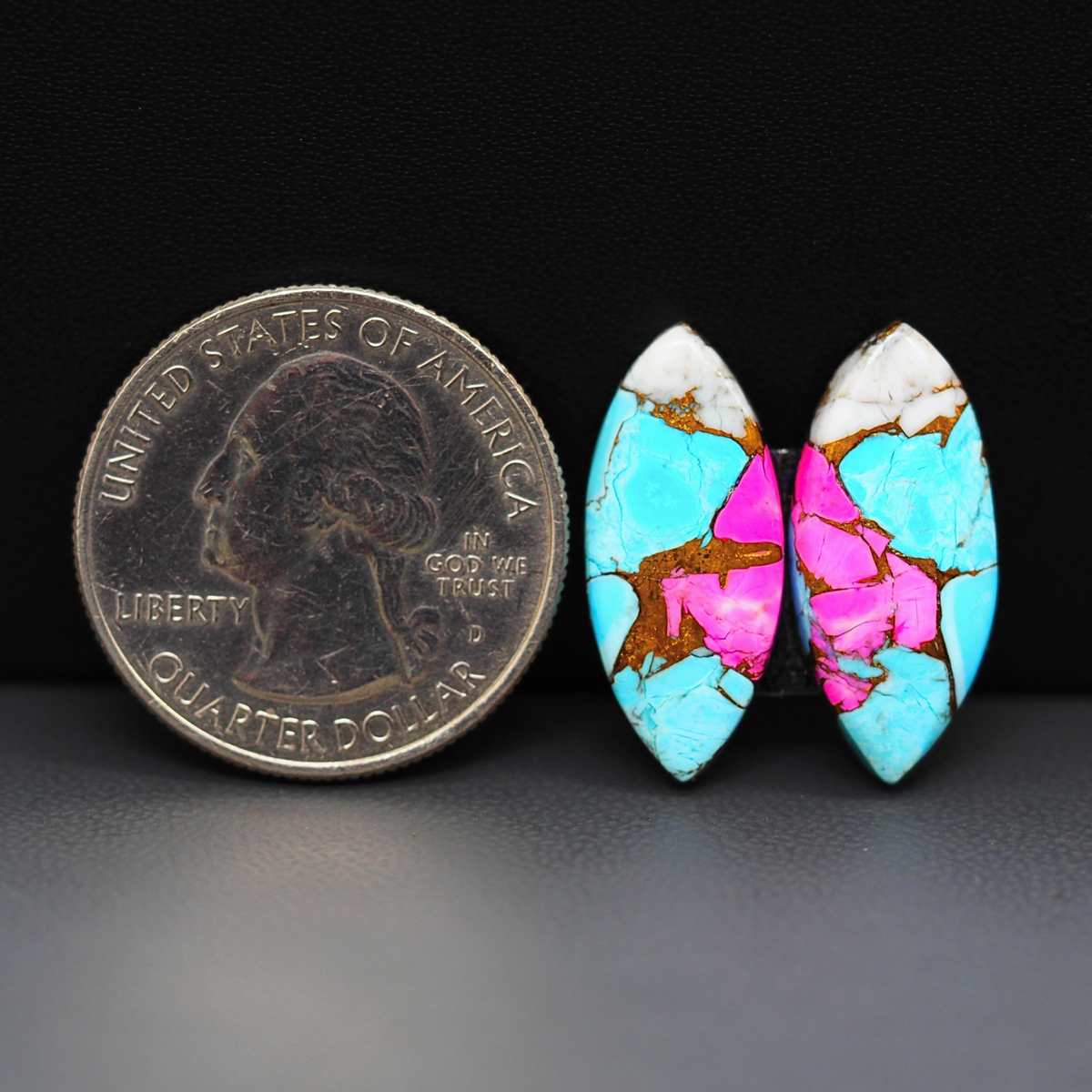 Cotton Candy Marquise Cabochon Pair 22x10x3mm 12.5ct - turquoise blue, pink and white - Pedra Gems