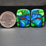 Peacock Dahlia composite pair 26x20x3mm 39ct cushion cabochon - photo 1