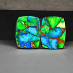 Peacock Dahlia composite pair 26x20x3mm 39ct cushion cabochon - photo 3