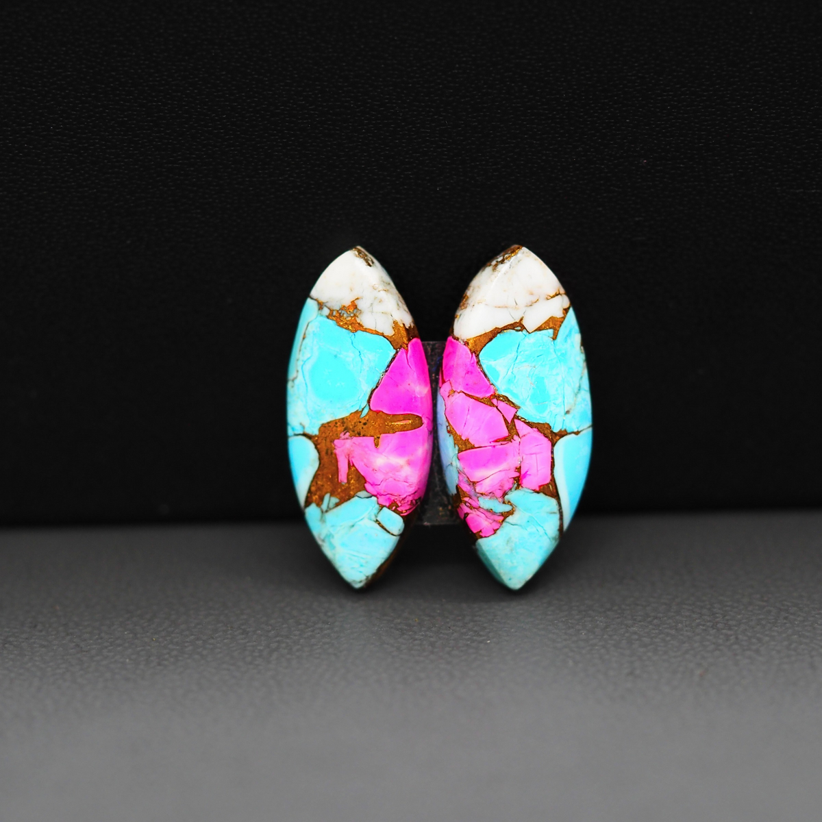 Cotton Candy Marquise Cabochon Pair 22x10x3mm 12.5ct - turquoise blue, pink and white - Pedra Gems