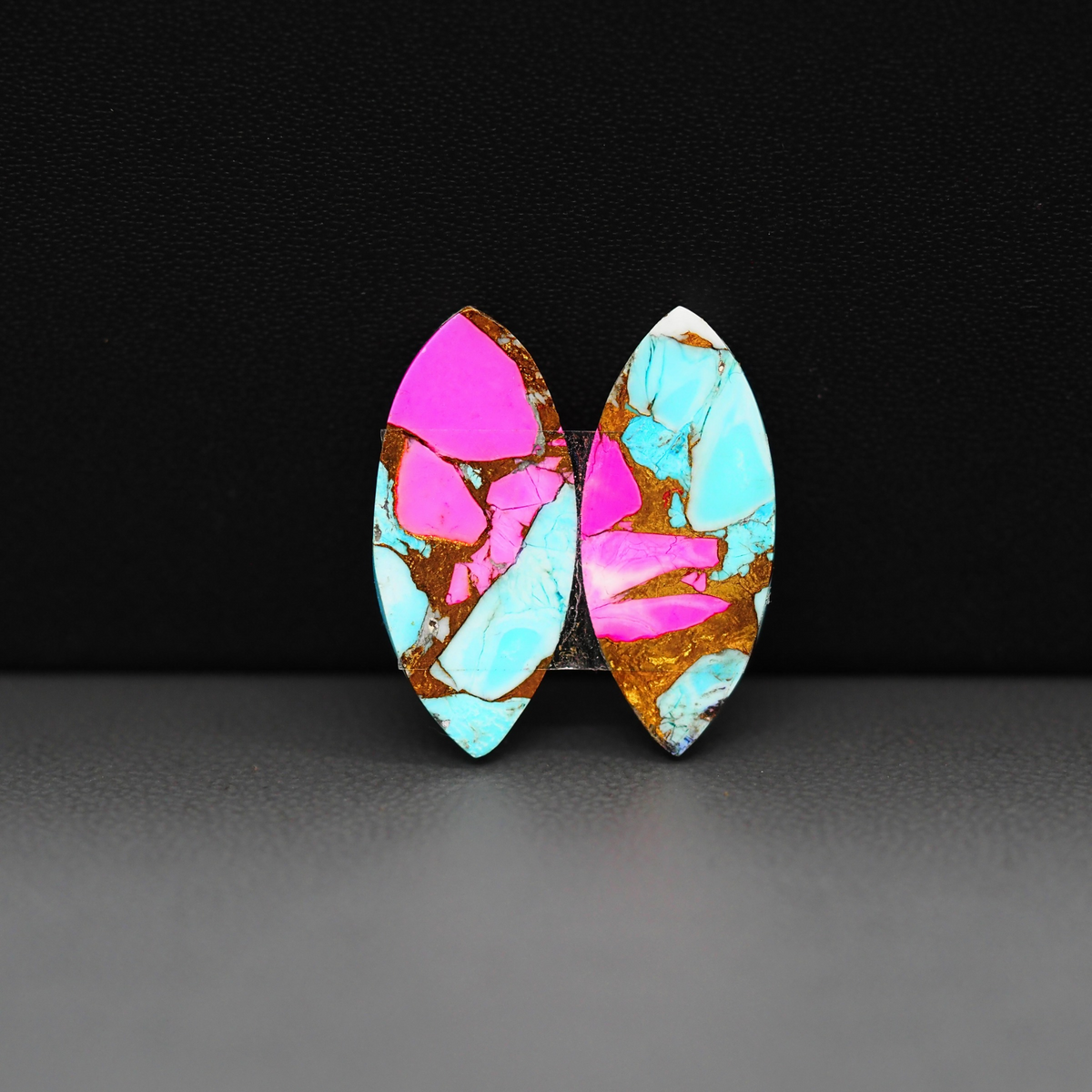 Cotton Candy Marquise Cabochon Pair 22x10x3mm 12.5ct - turquoise blue, pink and white - Pedra Gems