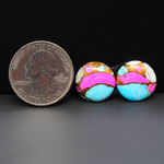 Cotton Candy Round Cabochon Pair 15x15x3mm 12.5ct - turquoise blue, pink and white - Pedra Gems