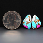 Cotton Candy Freeform Cabochon Pair 17x13x4mm 13.5ct - turquoise blue, white and pink - Pedra Gems