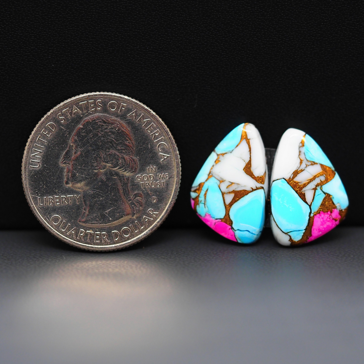 Cotton Candy Freeform Cabochon Pair 17x13x4mm 13.5ct - turquoise blue, white and pink - Pedra Gems