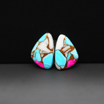 Cotton Candy Freeform Cabochon Pair 17x13x4mm 13.5ct - turquoise blue, white and pink - Pedra Gems
