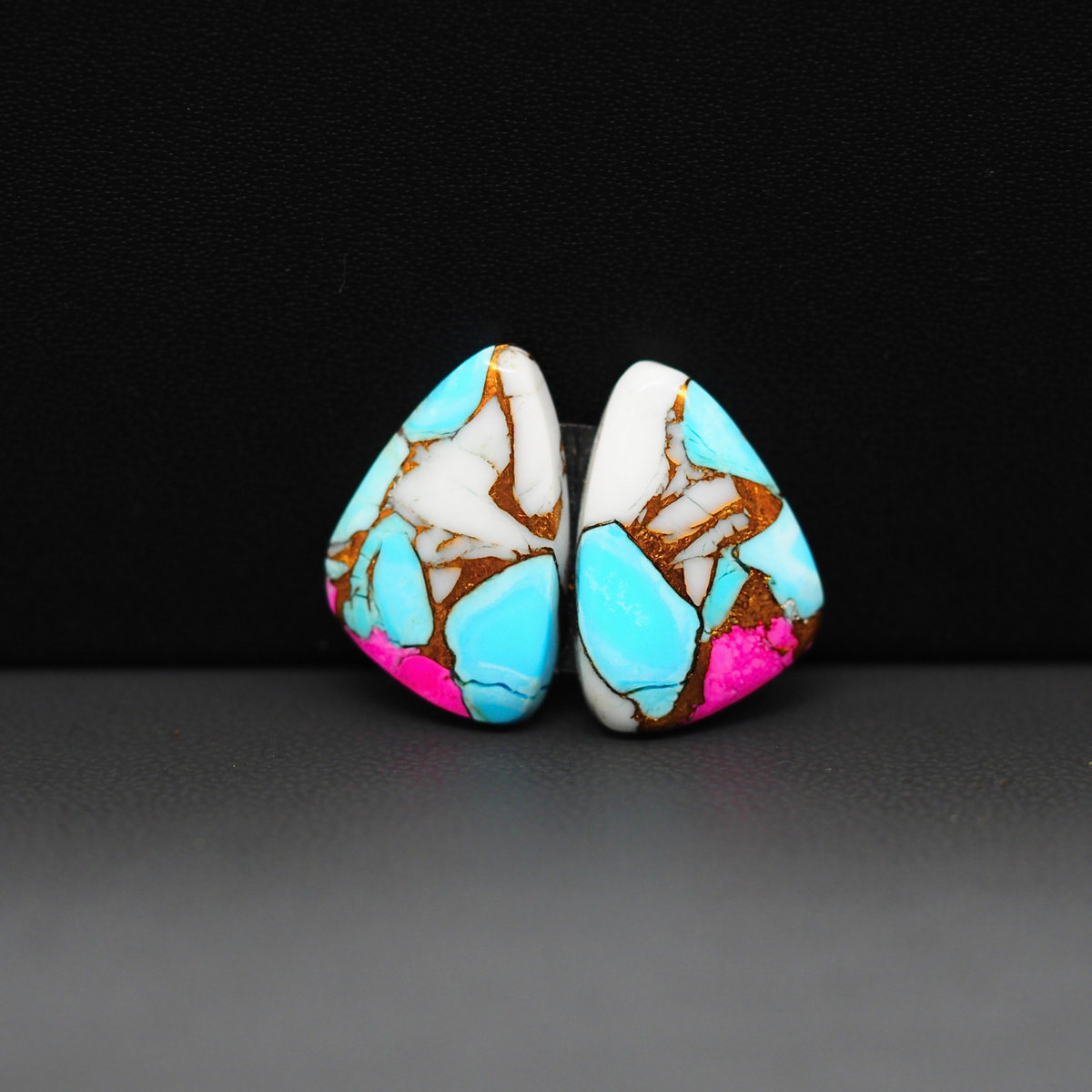 Cotton Candy Freeform Cabochon Pair 17x13x4mm 13.5ct - turquoise blue, white and pink - Pedra Gems