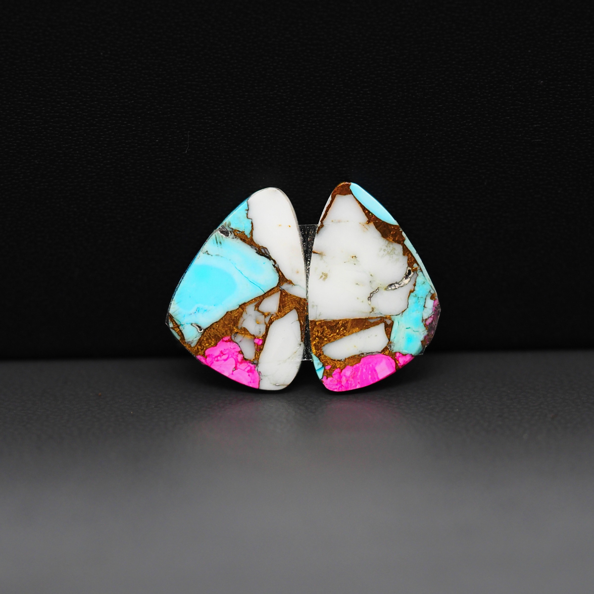 Cotton Candy Freeform Cabochon Pair 17x13x4mm 13.5ct - turquoise blue, white and pink - Pedra Gems
