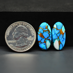 Kingman Ice Blue Dahlia Oval Cabochon Pair 21x11x3mm 15.5ct - icy blue and white stone with copper veining - Pedra Gems