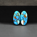 Kingman Ice Blue Dahlia Oval Cabochon Pair 21x11x3mm 15.5ct - icy blue and white stone with copper veining - Pedra Gems