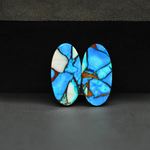 Kingman Ice Blue Dahlia Oval Cabochon Pair 21x11x3mm 15.5ct - icy blue and white stone with copper veining - Pedra Gems