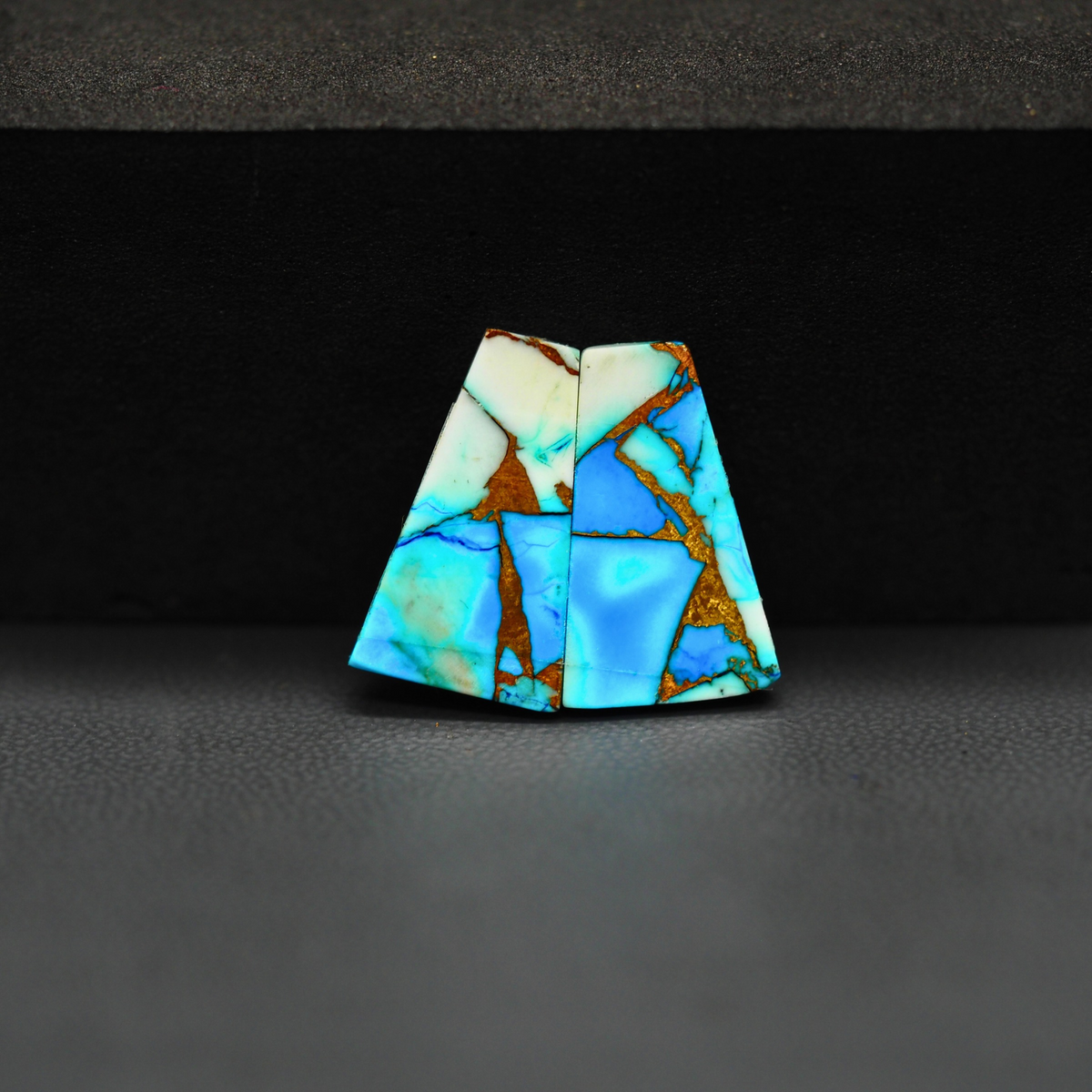 Kingman Ice Blue Dahlia Trapezoid Cabochon Pair 18x11x4mm 13ct - icy blue and white stone with copper veining - Pedra Gems