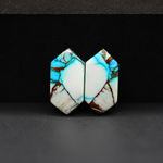 Kingman Ice Blue Dahlia Composite Hexagon Cabochon Pair 19x10x3mm 11.5ct - icy blue and white stone with copper veining - Pedra Gems