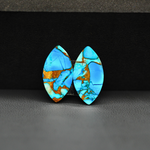 Kingman Ice Blue Dahlia Composite Marquise Cabochon Pair 19x10x3mm 11.5ct - icy blue and white stone with copper veining - Pedra Gems