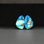 Kingman Ice Blue Dahlia Composite Freeform Cabochon Pair 16x10x3mm 10.5ct - icy blue and white stone with copper veining - Pedra Gems