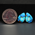 Kingman Ice Blue Dahlia Composite Pear Cabochon Pair 17x12x3mm 12.5ct - icy blue and white stone with copper veining - Pedra Gems