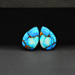 Kingman Ice Blue Dahlia Composite Pear Cabochon Pair 17x12x3mm 12.5ct - icy blue and white stone with copper veining - Pedra Gems