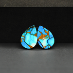 Kingman Ice Blue Dahlia Composite Pear Cabochon Pair 17x12x3mm 12.5ct - icy blue and white stone with copper veining - Pedra Gems