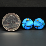 Kingman Ice Blue Dahlia Composite Round Cabochon Pair 15x15x3mm 14ct - icy blue and white stone with copper veining - Pedra Gems