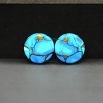 Kingman Ice Blue Dahlia Composite Round Cabochon Pair 15x15x3mm 14ct - icy blue and white stone with copper veining - Pedra Gems