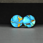 Kingman Ice Blue Dahlia Composite Round Cabochon Pair 15x15x3mm 14ct - icy blue and white stone with copper veining - Pedra Gems