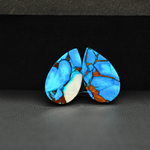 Kingman Ice Blue Dahlia Composite Pear Cabochon Pair 19x12x3mm 15ct - icy blue and white stone with copper veining - Pedra Gems