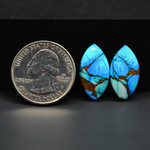 Kingman Ice Blue Dahlia Composite Marquise Cabochon Pair 21x10x3mm 14.5ct - icy blue and white stone with copper veining - Pedra Gems