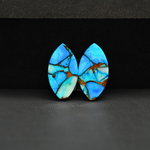 Kingman Ice Blue Dahlia Composite Marquise Cabochon Pair 21x10x3mm 14.5ct - icy blue and white stone with copper veining - Pedra Gems