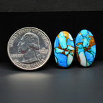Kingman Ice Blue Dahlia Composite Oval Cabochon Pair 20x11x3mm 14ct - icy blue and white stone with copper veining - Pedra Gems