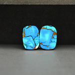 Kingman Ice Blue Dahlia Composite Cushion Cabochon Pair 16x11x4mm 12.5ct - icy blue and white stone with copper veining - Pedra Gems
