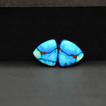 Kingman Ice Blue Dahlia Composite Trillion Cabochon Pair 13x13x3mm 8.5ct - icy blue and white stone with copper veining - Pedra Gems