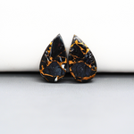 Kingman Black Buffalo Copper Composite Pear Cabochon Pair 16x11x3mm 13.5ct - black stone with bright copper veins - Pedra Gems