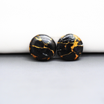 Kingman Black Buffalo Copper Composite Round Cabochon Pair 15x15x3mm 11.5ct - black stone with bright copper veins - Pedra Gems