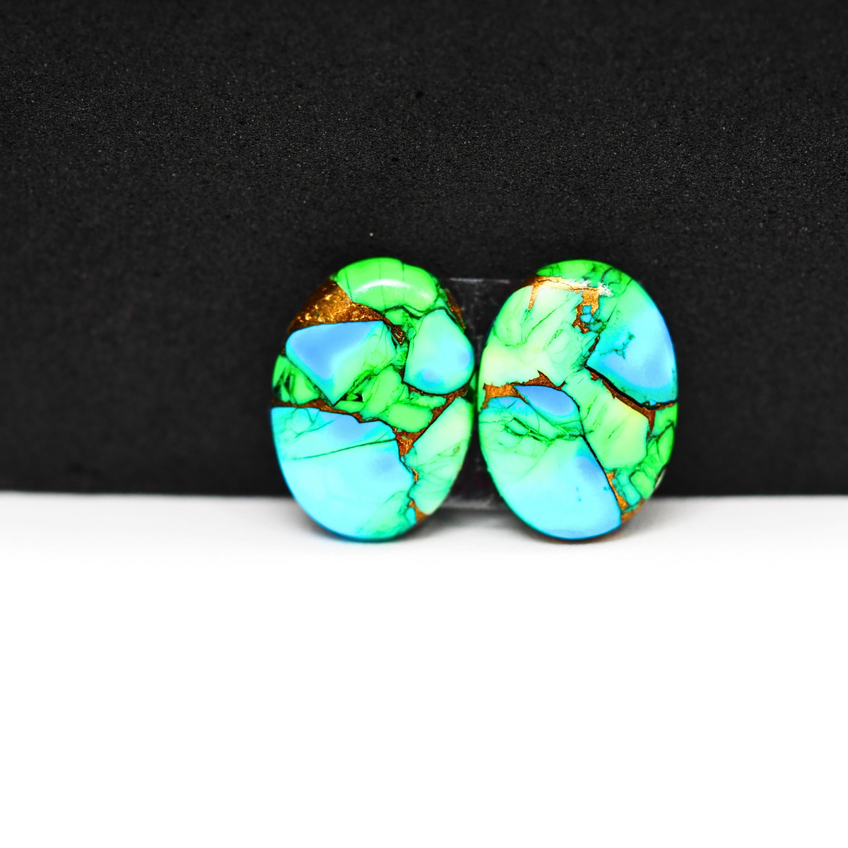 Peacock Dahlia composite pair 15x11x3mm 8ct oval cabochon - photo 2
