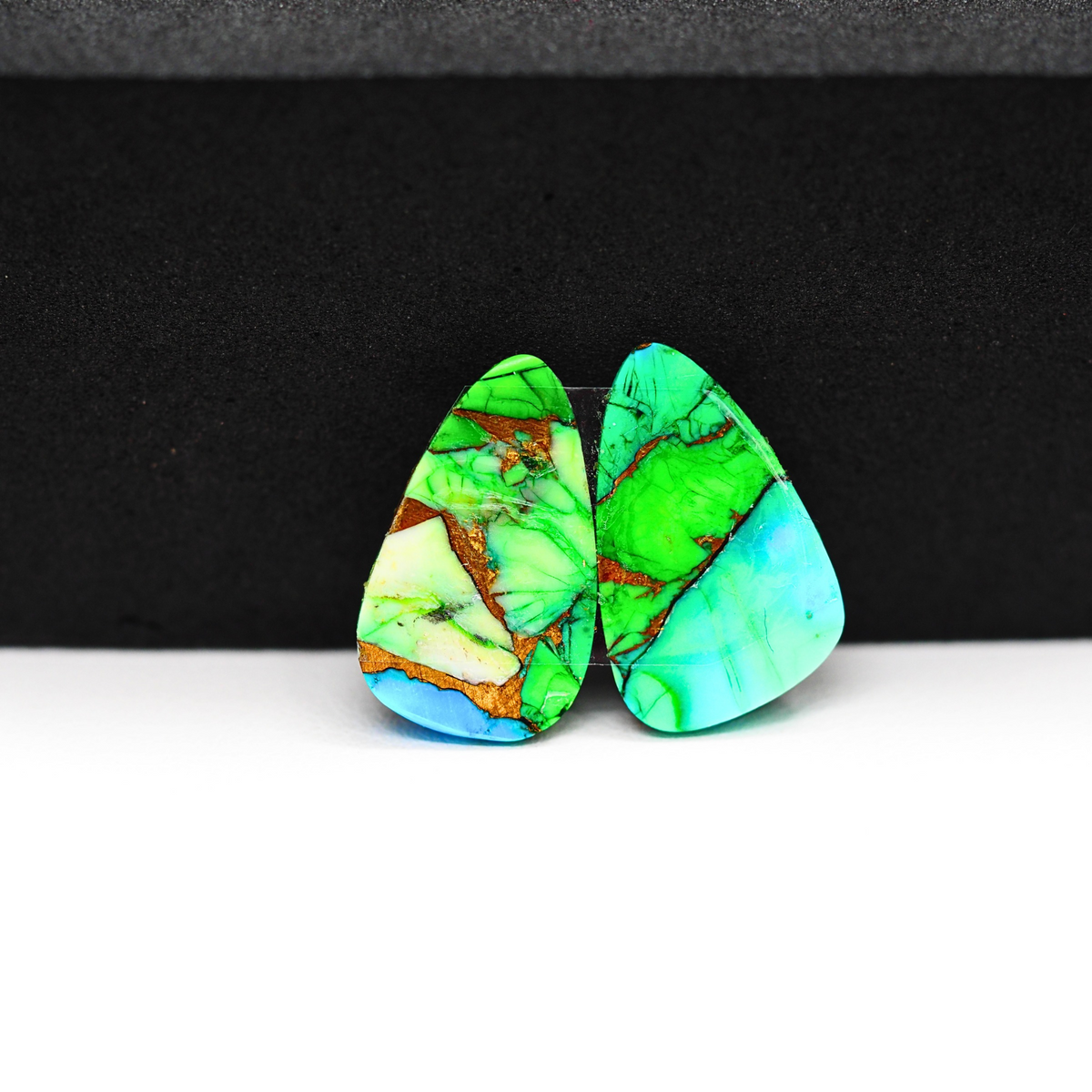 Peacock Dahlia composite pair 17x11x3mm 10.5ct freeform cabochon - photo 3